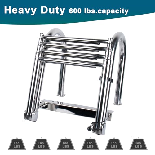 Pebbly Beach Boat Ladder 4 step folding,Heavy Duty Stainless Steel Folding Dock Ladder, Swimming Deck Ladder with Wide Steps Safe Handrails Weight Capacity 600lbs - Thumbnail 3
