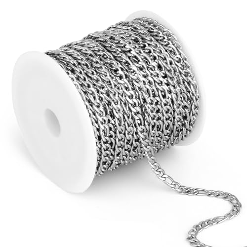 [33 Feet] Stainless Steel Figaro Chain, 3.5mm Width 304 Stainless Steel Link Chains Roll Bulk for...