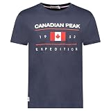 Canadian Peak Camiseta Hombre Jezoleak Manga Corta Cuello Redondo 100% Algodón Camiseta Casual Estampado Frontal Bandera Pecho Manga Ligera Transpirable Diario (Azul Marino XXL)