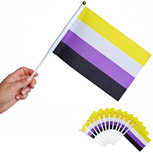 Runesol 12er Packung Non Binary Flaggen, 14 x 21 cm, Mini LGBTQ Handfahne, Kleine Stockfahnen, LGBT Pride Dekoration, LGBTQ+ Deko-Artikel, Events, Feiern, Nicht binär Flagge, Festival Parade Feier