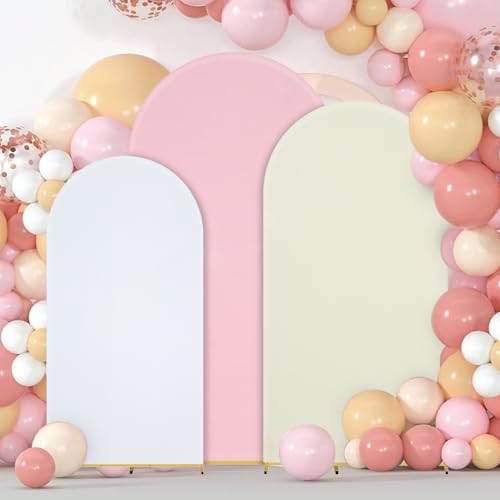 Povxlum Set of 3 Arch Backdrop Cover Wedding 4ft,5ft,6ft High Elasticity Thicken Arch Backdrop Cover for Wedding Baby Shower Birthday Party Round Top Arch Cover(Pink)