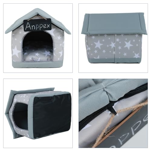 ANPPEX Small Dog House Indoor,M Size Indoor Dog House for Small Dogs and Cats,Covered Dog Bed with Cushion,Grey - Image 4