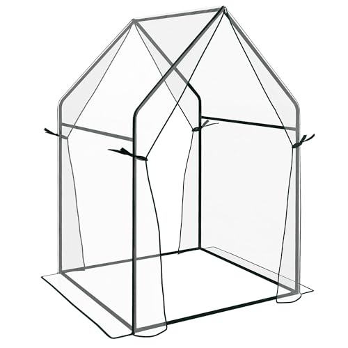 Preisvergleich Produktbild Outsunny Foliengewächshaus, Gewächshaus, Treibhaus mit Doppeltür, Winddichtes Tomatenhaus, Pflanzenhaus für Garten, PE, Transparent, 90 x 90 x 145 cm