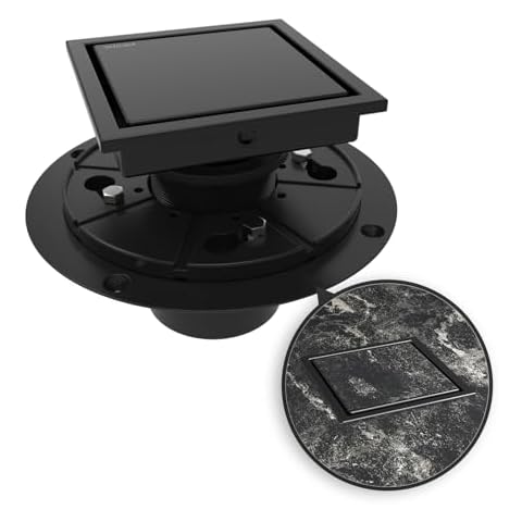 WEBANG 4 Inch Shower Square Drain Black Floor Drain with Flange Reversible 2-in-1 Cover Tile Insert Grate Removable SUS304 Stainless Steel CUPC Certified Matte Black Cover