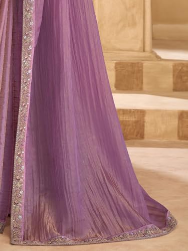 Image of AKHILAM Women's Satin Sequence Embroidery Saree With Unstitched Blouse Piece(SNDLWOD1601 TFH Parent)
