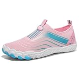 Treer Herren Damen Barfussschuhe, Anti-Rutsch Strandschuhe Badeschuhe Leicht & Atmungsaktiv Segelschuhe Wasserschuhe Barfusslaufschuhe Zehenschuhe für Draußen (Rosa CC,45)