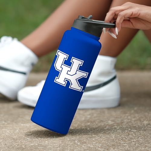 Image of Logo Brands NCAA Kentucky Wildcats 34 oz Stainless Steel Quencher Bottle - Team Color, Straw Included, No-Spill Lid, Easy Carry Handle - Keeps Drinks Cold For Hours