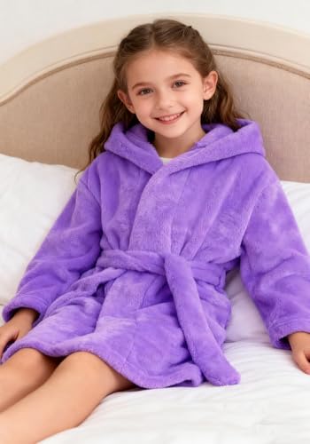 Image of Boys Girls Bathrobes,Toddler Boy Girl Robes,Children's Plush Soft Coral Fleece Hooded Pajamas Sleepwear for Kids