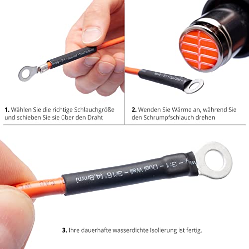 Wirefy Polymer Schrumpfschlauch Set (180 Stk) - Schrumpfschlauch mit Kleber wasserdicht - 3:1 Schrumpfschläuche - Heat Shrink Tube - Doppelwandig - Schwarz