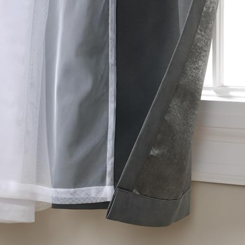 Image of TOWN & COUNTRY LUXE Talia Double Layer Indoor Curtains, Sheer and Room Darkening Blackout, Grommet Top, Energy Efficient, 2-Pack Set, 52 inchx120 inch, Black Pearl