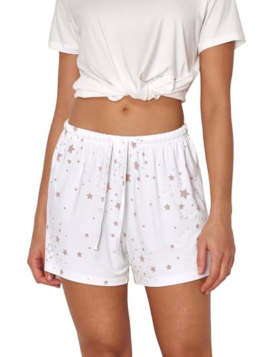 Image of GYS Women's Bamboo Viscose Cooling High Waisted Pajama Shorts | Moisture wicking, Breathable, Tagless, Soft stretch, Elastic waist with drawstring, for hot flashes & summer sleep