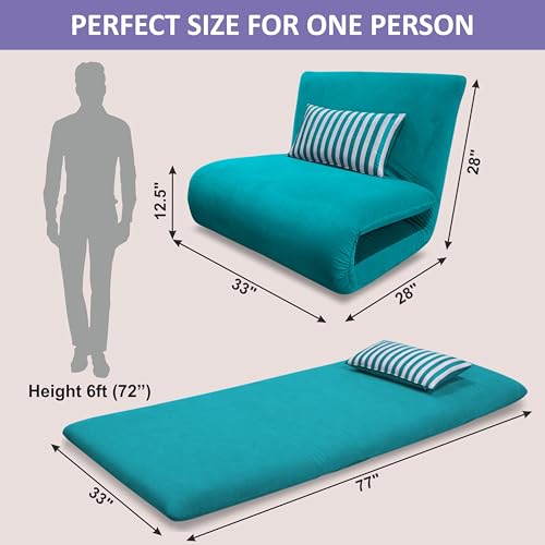 Image of Adorn India Easy Multi Mode 1 Seater Sofa Cum Bed | Velvet Fabric | Aqua Blue | Stripes Design | Comfortable Seating | Washable Cover | Perfect for Home & Office