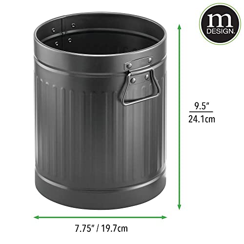 Image of mDesign Steel Metal 2 Gallon /7 Liter Trash Can Wastebasket, Garbage Bin with Handles for Bathroom, Kitchen, Bedroom, Office - Holds Trash, Waste, Garbage, Recycling - Black