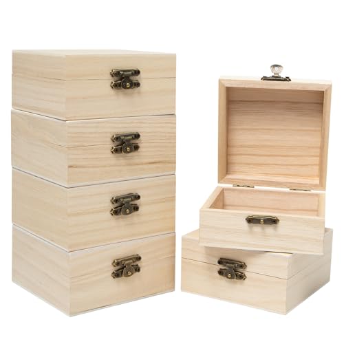 Sixfolo Holzkisten Klein 10x10x5cm 6 Stück Mini Schatztruhe mit Deckel Holzkiste zum Basteln und Bemalen für DIY Dekoration und Aufbewahrung