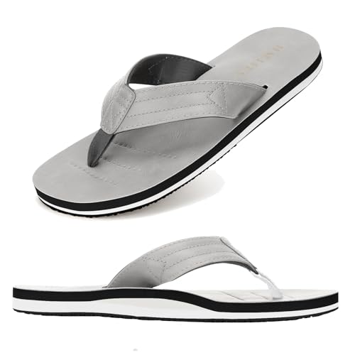 HAOLIRA Mens Flip Flops Arch Support Soft Cushion Footbed Walking Leather Thong Sandals Waterproof Lightweight Slip on Slippers for Summer Beach Indoor Outdoor