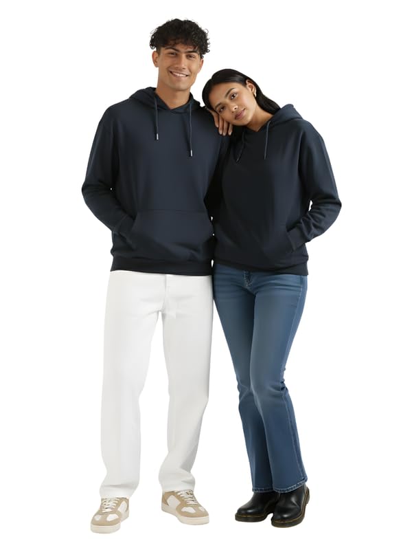 Image of SAADAA Unisex Pullover Fleece Hoodie for Men & Women | 100% Cotton Top Surface | Fleece Inner | Casual Fit | 2 Pockets | Winter Wear