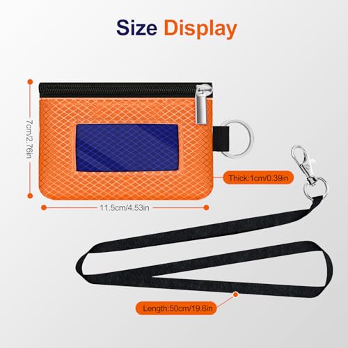 Image of Minimalist RFID Blocking Small Wallet with ID Window,WaterResistant Zip Id Case Wallet with Lanyard Keychain for Cards,Cash,Travel,Women,Men (Orange /Sapphire Blue)