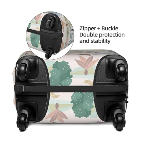 Travel Luggage Cover Spandex Suitcase Protector Bag,Garden Trees Palms Peacock Double-Sided Printed Fits 18-32 Inch Luggage, Baggage Covers For Kid And Adult,Medium4