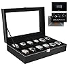 KIMIGO Caja de Relojes,Caja para Relojes,Estuche de Relojes con Tapa de Cristal y Cojín Extraíble,con 12 Ranuras, Idea de Regalo, Caja Relojes Organizador para Hombres y Mujeres