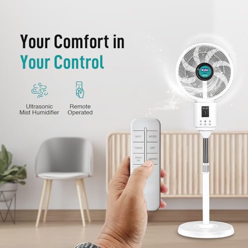 Image of KUHL Exzel H1 Next Gen Desert Cooler BLDC Pedestal with Mist & Humidifier|8Blades |4Speed| Remote & Touch Panel with Display| Height Adjustement| Low Noise|8 Hr Water Tank|400mm |Free installation