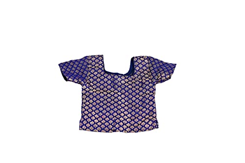 Image of TRADITION INDIA Royal Blue Chanderi Silk Kids Lehenga Choli Set, Short Sleeves Lehenga Choli, Pattu Pavadai, Kids Ethnic Wear