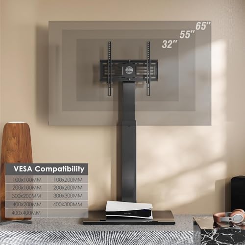 FITUEYES Iron Base Swivel Floor TV Stand with Mount Space Saving for TVs Up to 55ââ‚¬Â LCD LED OLED Plasma Flat Panel or Curved Screen Height Adjustable, FT-S1601MB