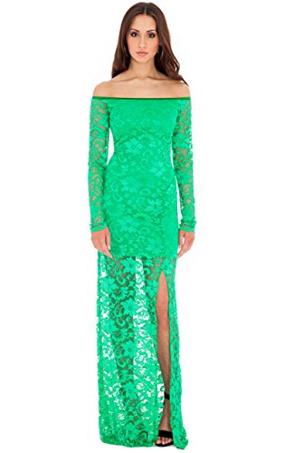 Goddiva Maxi épaule dénudée Robe en dentelle (12, Jade)
