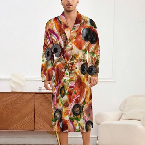 Food Pizza Soft Robe Long Sleeve Bathrobes V Neck Sleepwear Spa Robes with Belt Men Woman2