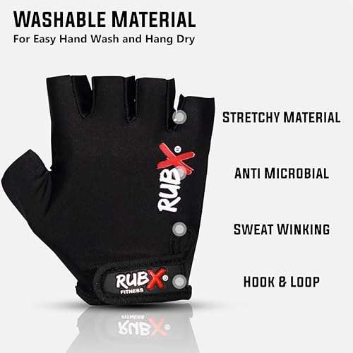 Image of RUBX Gym Gloves for Men & Women - Half Finger Workout Gloves for Weightlifting, Training, Fitness,Biking,Hand Protection & Grip Strength - Gym Accessories (Grey & Black Size-L)