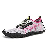 UBFEN Water Shoes Aqua Swim Shoes Mens Womens Beach Sports Quick Dry Barefoot for Boating Fishing Diving Surfing Grey Pink Color Size US 9.5 Women 7.5 Men