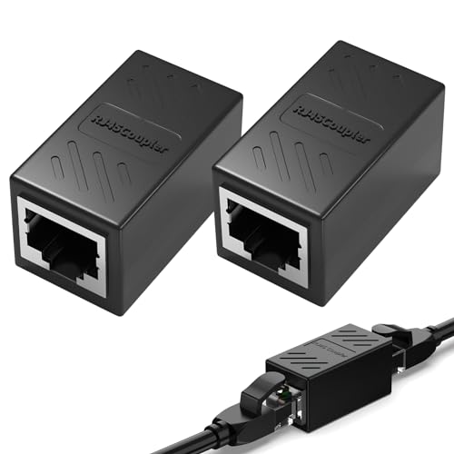 2 Piezas Acoplador RJ45, Empalmes RJ45 para Cable Ethernet, Empalme de Conexión Rápida para Cat7/Cat6/Cat5, Conector de Red Doble Hembra, Alta Velocidad hasta 10Gbps Protección contra Interferencias