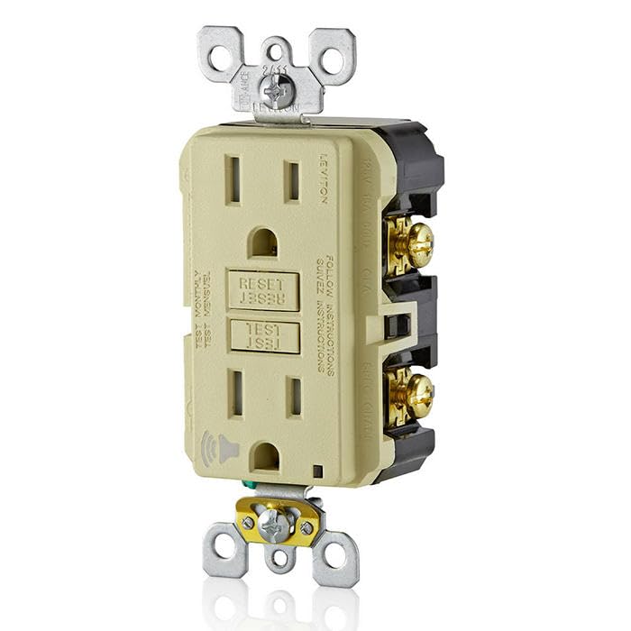 Image of Leviton Outlet with Audible Alarm, 15 Amp, Self Test, Tamper-Resistant with LED Indicator Light, Great for Refrigerators in Garages, GFTA1-I, GFCI, Ivory