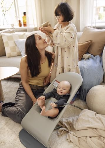 Image of BabyBjorn Bouncer Balance Soft, Tri-Fabric, Sand Grey | 2-in-1 Adjustable Baby Bouncer Seat and Toddler Chair, Newborn to Toddler (8-29 lbs), 4 Positions, Lightweight & Portable