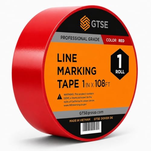 GTSE 1 inch x 108 ft Red PVC Vinyl Floor Tape, Safety Marking Tape, 6 mil Thick, Suitable for Dance Floors, Gyms, Warehouses, Sports Facilities