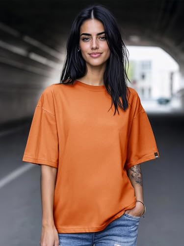 Image of Bewakoof Women's Solid Oversized Fit Half Sleeve Round Neck Cotton Jersey T-Shirt
