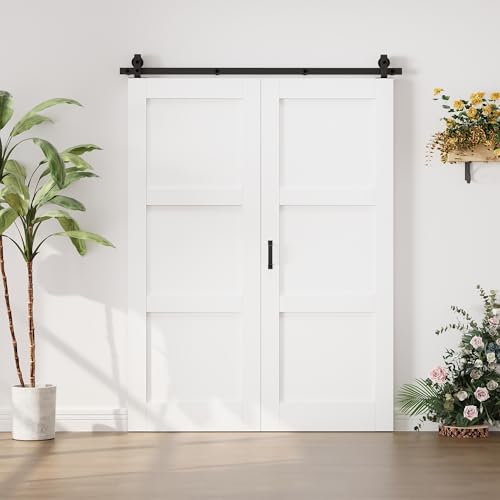 Image of 60 inchx80 inch White 3-Panels Bi-fold Barn Door Slab with 64 inch Track Kit Included