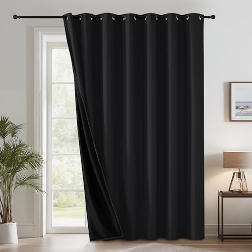 Image of RYB HOME 100% Blackout Room Divider Curtains for Sliding Glass Door, Extra Wide Thermal Insulated Privacy Curtains for Bedroom /Patio Door /Living Room /Open Closet, Black, W100 x L84, 1 Panel
