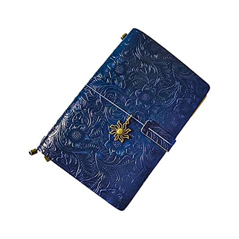 Refillable Leather Journal, Handmade Notebook with Bookmark for Men & Women, Vintage Notebook perfect for writing, gifts, travelers (Blue, A5) Cover