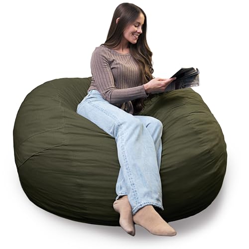 Image of Big Joe Fuf 5Ft Oversized Foam Bean Bag Chair with Removable Cover for Kids, Teens, Adults, Forest Green Velveteen, Durable Woven Polyester, 5 Foot Large Reading and Gaming Seat | Premium Shredded Foam Filled, Velveteen, Adult-Sized Comfortable Seating, Supports Up to 300 lbs