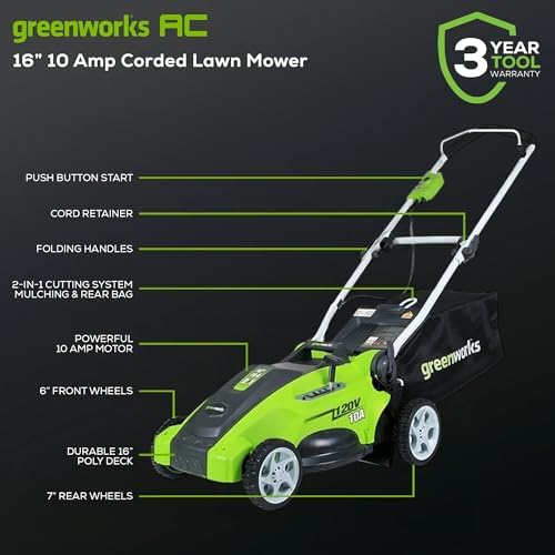 Greenworks 25142 10 Amp 16-Inch Corded Lawn Mower - 1