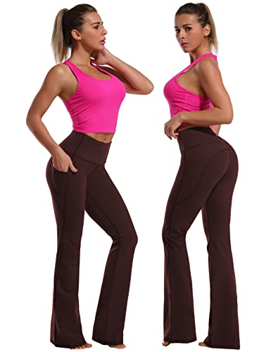 Image of BUBBLELIME 29 inch /31 inch /33 inch /35 inch /37 inch Women High Waist Bootlegs Yoga Pants Tummy Control Bootcut Workout Flared Out Pockets