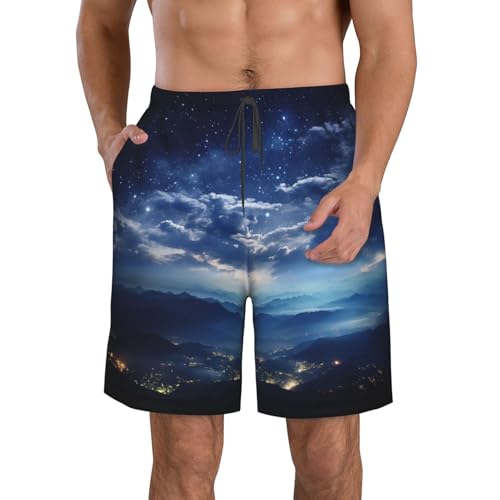 Galaxy Planet Print Mens Casual Shorts Drawstring Summer Beach Stretch Shorts Novelty Swimtrunks