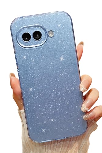 MINSCOSE Compatible with Google Pixel 9a Case,Cute Bling Glitter Thin Slim Shockproof TPU Sparkly Cover for Women Girl for Google 9a 6.3 INCH-Light Blue