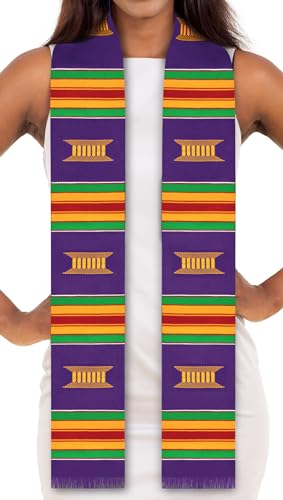 ADVANSYNC Authentic Handwoven Kente Cloth Graduation Stole Red, Yellow or Purple