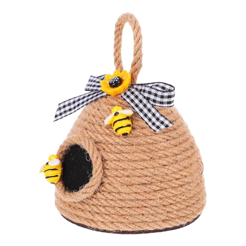 JEWEDECO Adorno de Jardín Colgante Colmena Tejida de Cuerda de Lino, Diseño Adorable y Realista, Versátil para Ambiente Festivo y Decoración de Mesa