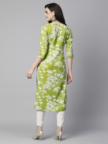 Image of GoSriKi Cotton Blend Embroidered Straight Kurta for Women | Cotton Blend Pink | 3 /4 Sleeve | Round Neck V-Slit | Ethnic Wear Casual Wear