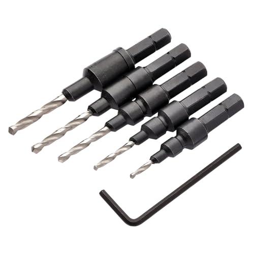 Image of Draper 5 pcs Countersink Bit Set - 12431 - Pilot Drills and Countersinks At Same Time, HSS, Quick Change 1/4" Hex Shank
