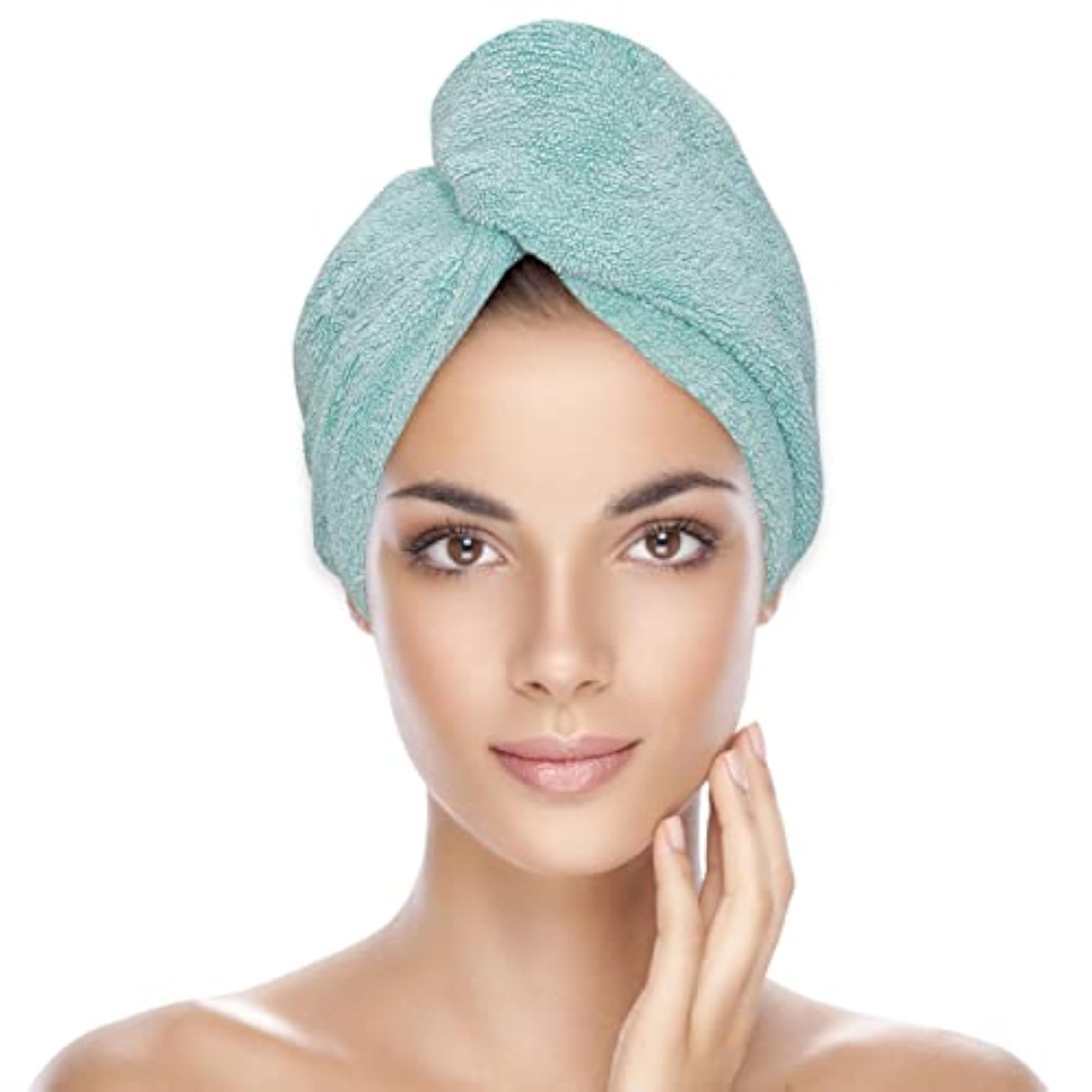 Zero Twist 100% Cotton Hair Towel Wrap, Ocean Green