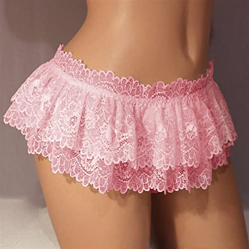 Sissy Lace Panties Men's Ruffled Panties Thongs Mini Skirt Thongs Gay Lingerie (Color : Pink, Size : 1pc) One Size4