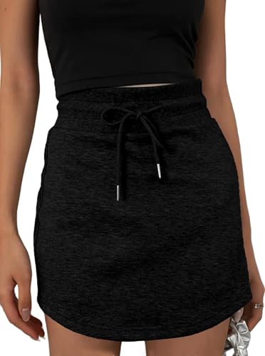Avanova Women Drawstring Sweat Skirt Mini Skort Elastic High Waisted Short Skirt